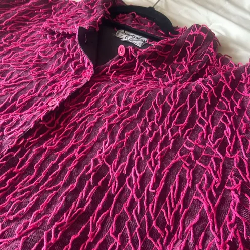 Silver Stream Vintage pink and black fringe button down blazer cardigan top Size L