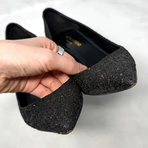 Saint Laurent Opyum Glitter 85 YSL Stiletto Pointed Toe Pumps Heels Black 38.5