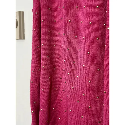 Gorgeous Vintage 70s L Suzelle Raspberry Pink Gold Studded Knit Tank Top Ramie Size L