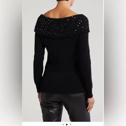 Nordstrom Sofia Cashmere Cowl Neck Sequins Sweater Black Size L