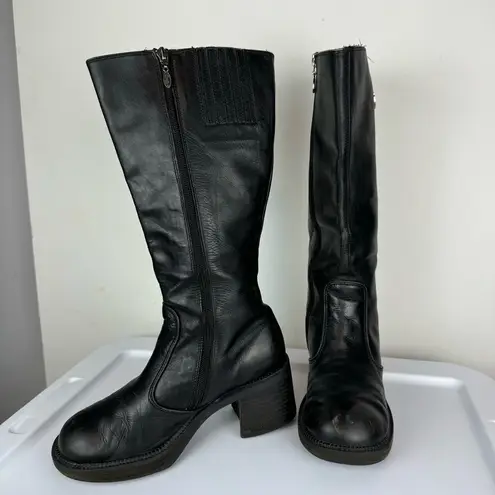 Vtg Y2K Harley Davidson Black Leather Tall Pavement Boots Sz 7.5 Chunky Moto