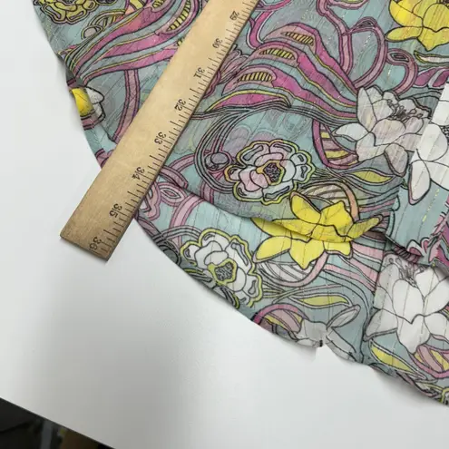 Badgley Mischka Top Womens 2X Aqua Pink Cocoon Floral Printed Tunic Blouse