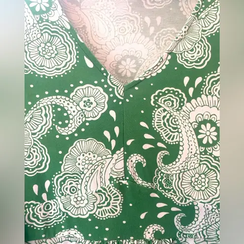 Boden USA BODEN Louisa Top Womens 6 Green Bell Sleeve Floral Jersey Paisley Modal Coastal