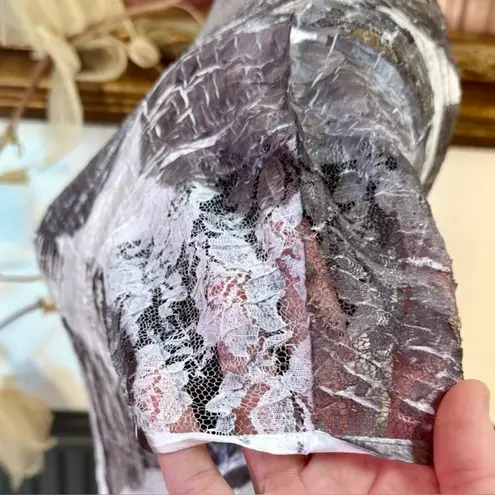 Komarov Black and White Floral Crinkle Midi Dress w/ Lace Shoulders