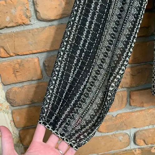 Lovestitch Women's Boho Mixed Print Button Front V-Neck Chiffon Blouse Black S