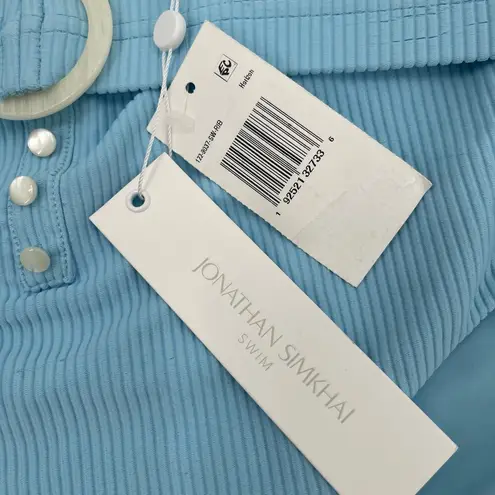 Jonathan Simkhai Swim Bikini Bottom Size Large Ribbed Horizon Blue Belt NWT