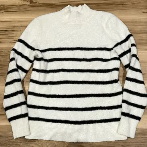 Bailey44 Bailey/44 Revolve White Black Soft Fuzzy Mock Neck Sweater Women’s XS