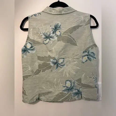 Tommy Bahama Vintage  100% Silk Sage Green Floral Vest Size Medium