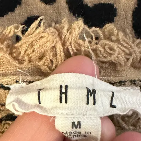 THML Leopard Print Sweatshirt Gray Contrast Sleeves Size Medium