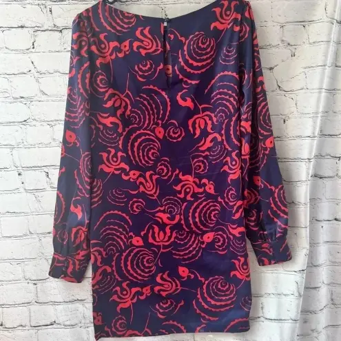 Rachel Roy Navy Blue Red Design Long Sleeve Mini Dress Sabrina Neck Size Medium