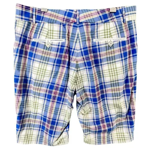 Peter Millar Bermuda Golf Shorts Women 12 Blue Plaid Cotton Casual Preppy Tennis