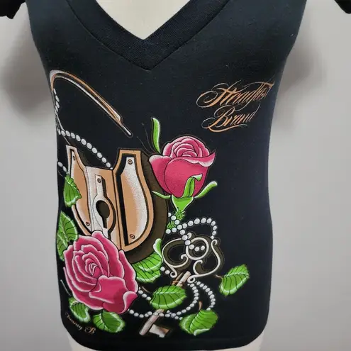 Steadfast Brand black tattoo graphic vneck tee size small