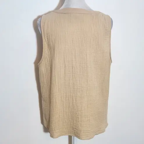 French Laundry Tan Cotton Gauze Sleeveless Button-Down Top with Tie Size Large