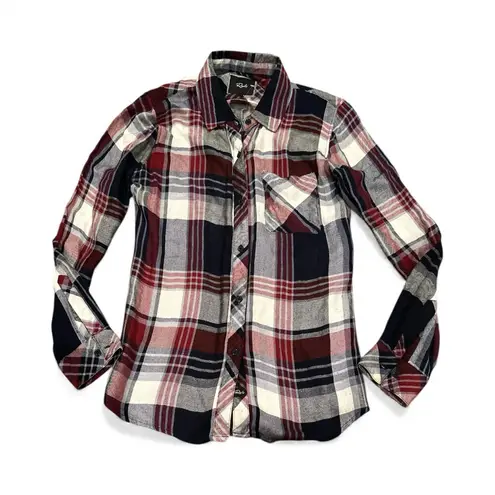 Rails RED BURGUNDY WHITE FLANNEL Plaid Button-Up Shirt Size S