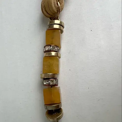 Bohemian Long Necklace with leather, beads, bling, tassel accents Brown