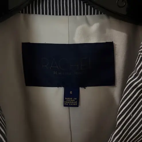Rachel Roy Navy Striped Blazer seersucker with White Lace Sleeves size 6 Blue