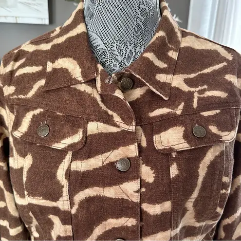 Lauren Jeans Co. Brown & Tan Animal Print Denim Jacket Western Safari Size M Size M