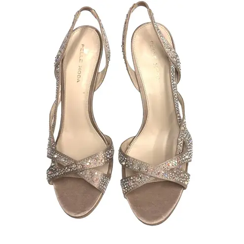 Pelle Moda Aurora Borealis Crystal Embellished Rose Gold Evening Sandals Size 8