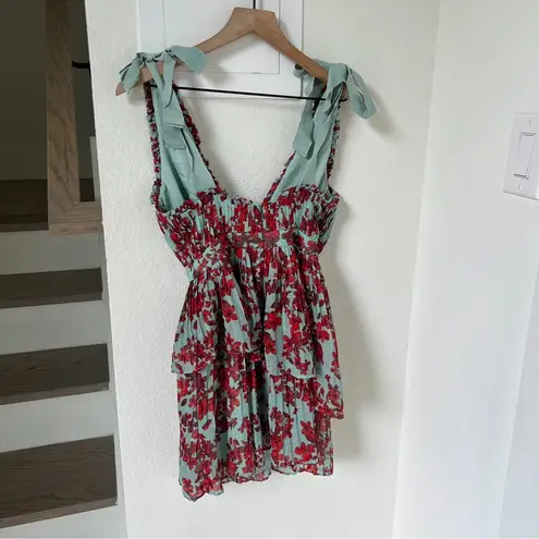 TALULAH La Maison Superbloom Mini Dress in Blue and Red Floral Print