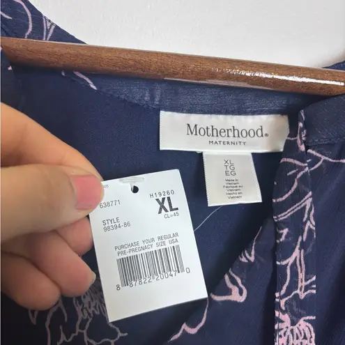 Motherhood Maternity NWT Navy Blue Pink Floral Tiered Ruffled Midi Dress