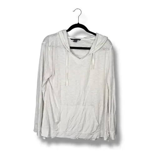 Free Fly Womens Lightweight V Neck Hoodie Casual Pullover L White Size L