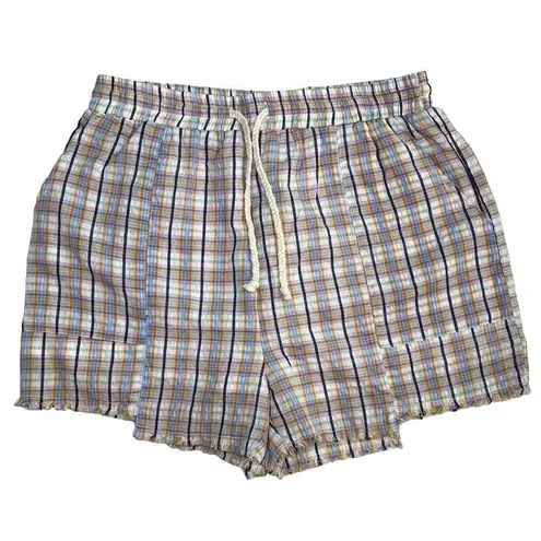 PaperMoon 100% cotton plaid chopped hem drawstring shorts, gauze liner Size M