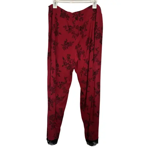 Soma Red Black Lace Dark Romantic Floral Pajama Set Size Large Cozy Goth