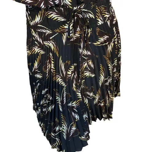 ALC Frank A.L.C. SILK “RORY” PALM LEAF PRINT BLACK & BROWN PLEATED SPLIT SLEEVE DRESS (2)
