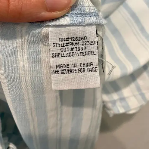 Velvet Heart | Blue White Striped Button Front Tie Blouse Tencel Top | Medium