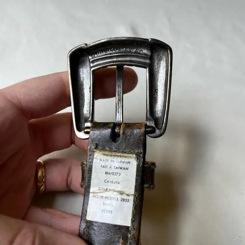 Vintage 1991 Liz Claiborne Belt Braided Brown Leather Gold Tone Chunky Buckle XS