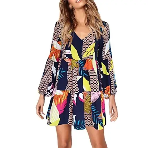 Women’s Loose Fitting Flowy Long Sleeve Lightweight Short Summer Dress Size S