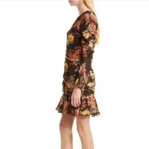 Veronica Beard Silk Hedera Floral Mini Dress Brown Size 14 NWT