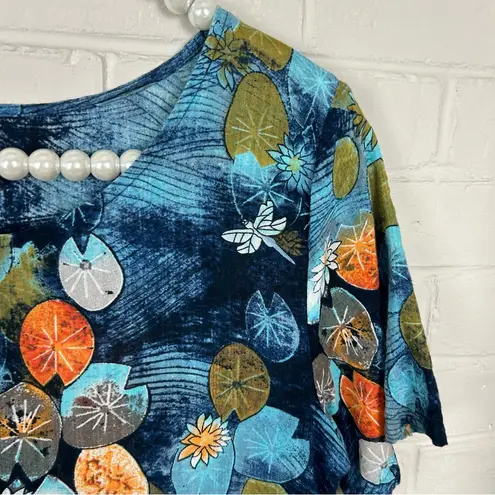 Lily Pad Dragonfly Patterned Maxi Dress Blue