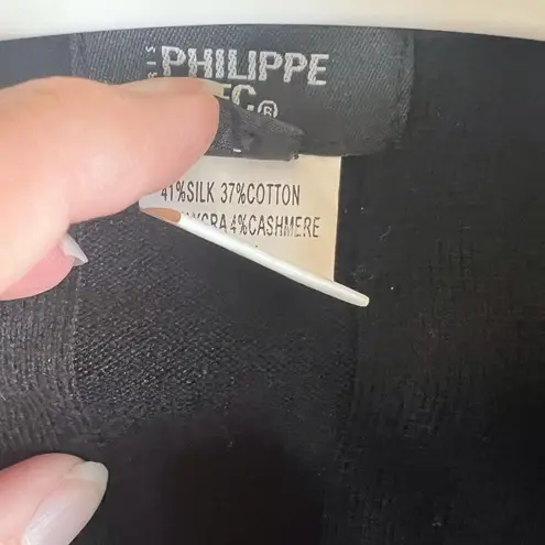 Philippe Adec Paris Womens Black Vneck Sweater Size Large Silk Cashmere Blend Black