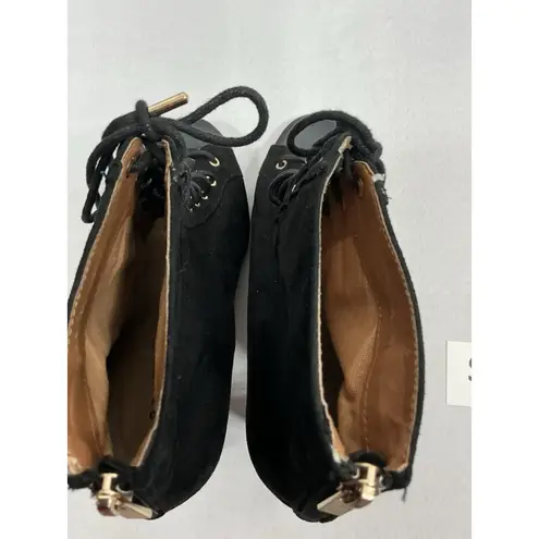 Bamboo Womans  Booties Eu 40 Us 10 Black Peep Toe Lace Up Zip Up Stacked Heel - Image 6