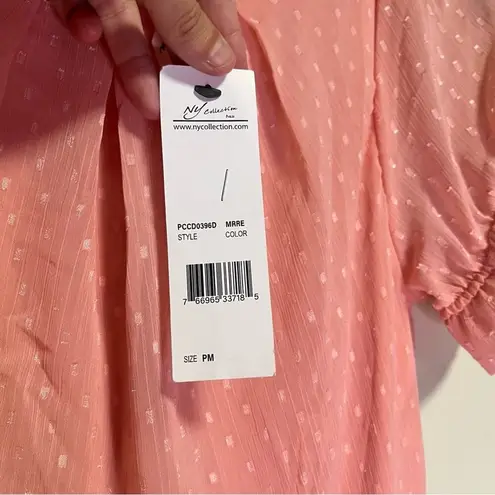 Ny Collection NWT Pink Swiss Dot Short Sleeve PM Midi Dress Pleated Neck Modest