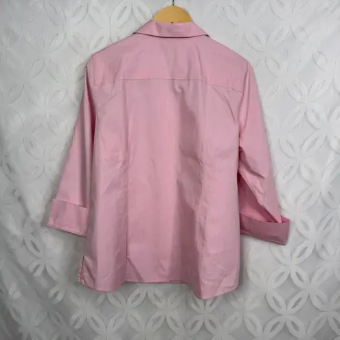 Foxcroft Taylor No Iron Pinpoint 3/4 Sleeve Shirt In Chambray Pink Size 16 NWT