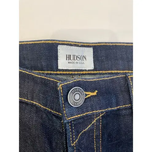 Hudson Jeans Hudson Dark Blue Wash Button Fly Raw Hem Denim Jean Shorts EUC Sz 26 Midrise