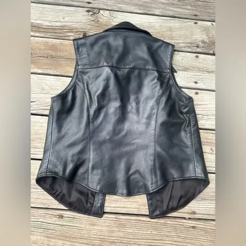 Vintage XOE New York Femme Black Leather Button Vest, Size 10