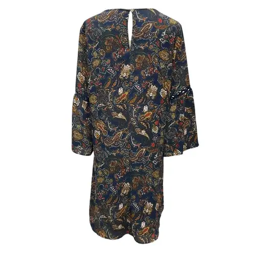 DR2 Daniel Rainn Paisley Shift Dress Open Trim Bell Sleeves Blue Red Size L Size L