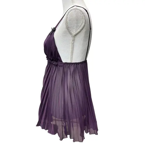 Dreamgirl Pleated Sheer Purple Plum Colored Babydoll Lingerie Chemise Size S