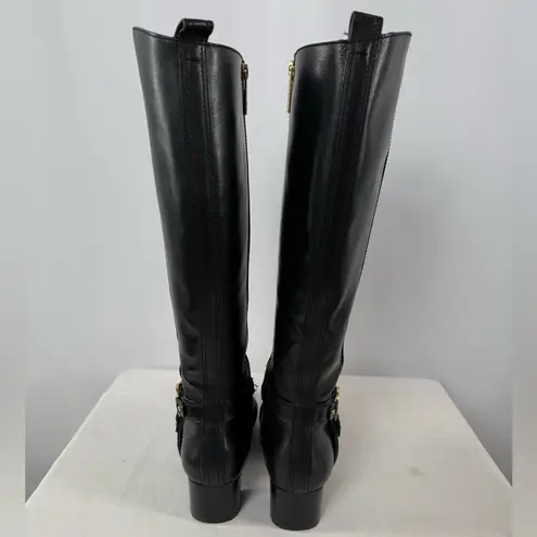 Tory Burch Vintage Y2K  Leather Gold Logo Knee High Heeled Boots in Black Size 7