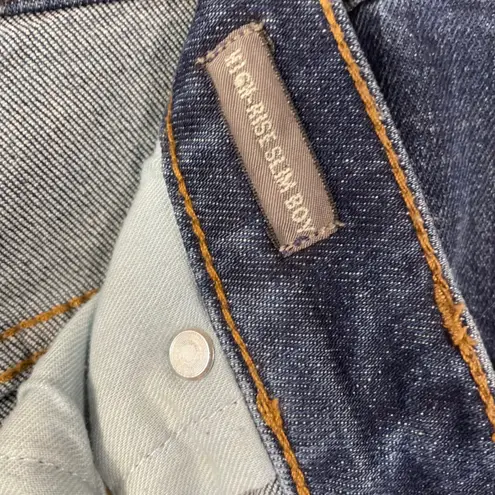 Point Sur Denim Distressed Straight Leg Jeans Medium Wash Raw Hem Women's 29 Blue