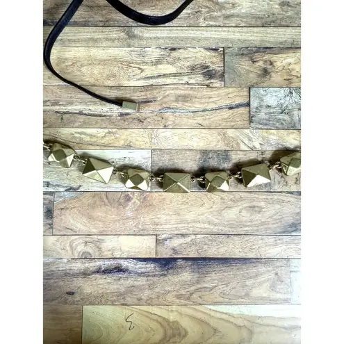 Stella & Dot Reese Sparkle Rhinestone Gold Tone Necklace Leather Tie Adjustable