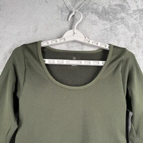 Aerie OFFLINE by  XL Olive Green Ribbed Long Sleeve Cropped Top Athleisure Casual