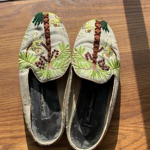 Beverley Feldman Vintage 1980 Miles Clogs Slip Ons Shoes Size 6.5 B Jungle Theme Green