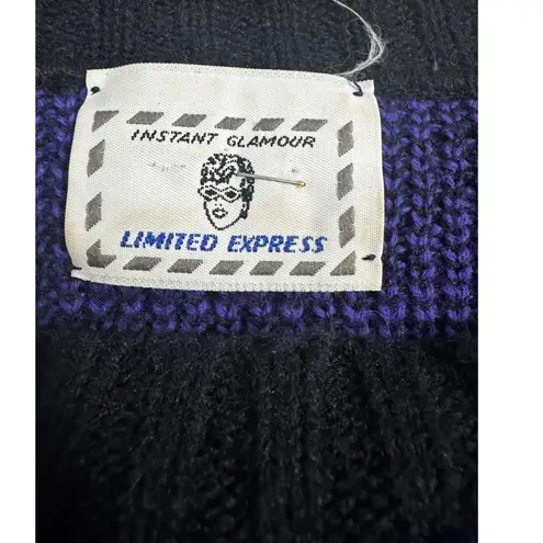 Vintage 1980s Limited Express Sweater Dress Purple Black Chevron Argyle Knit Size L