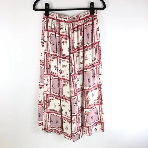 Skies Are Blue Womens Pants Wide Leg Cropped Capri Patchwork Geometric Pink S