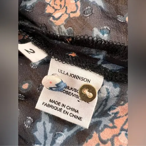 Ulla Johnson NWT Antoine Floral 100% Silk Sheer Ruffle Neck Tie Blouse Size 2