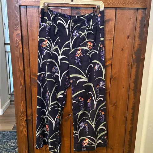 Anthropologie  Maeve, The Colette Cropped Wide-Leg Pants, Navy Floral, Size 28P
